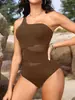 Trajes de baño 2025 Estilo Europeo y Americano Dos Piezas Ajustados Nuevo Color Sólido Traje de Baño de una Pieza Bikini para Mujeres en Stock