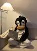 Pijama Macacão de Pinguim Fofo em Fleece de Coral para Mulheres, Inverno com Pelúcia Espessa Estilo Preguiçoso Tamanho Grande Roupa de Casa Roupão com Capuz