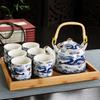 Xinmingxuan Cerámica Azul y Blanca Vintage con Filtro Juego de Té Doméstico Juego de Té Tetera de Porcelana Taza de Té Tetera de Cola Juego de Té