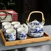Juego de Té para el Hogar de Porcelana Azul y Blanca Retro con Filtro Tetera Cerámica Tazas de Té Olla con Asa Juego de Té