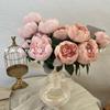 10 cabezas de ramos de peonías de flores artificiales envueltas en peonía central peonía occidental adornos florales para mesa de comedor en casa pared de flores para boda flores falsas