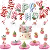 Natal Fresco Estilo Fofo Bandeira de Puxar de Aniversário Elemento de Bengala Doce Banner de Letras para Festa Topper de Bolo Decorações