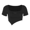 Spice Girls Camiseta de Manga Corta con Cuello Cuadrado Irregular, Esencia de Clavícula, Ombligo Descubierto, Verano para Mujer, Sexy, Dulce, Picante, Ajustada, Top Moderno de Comercio Exterior