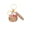 Colgante de Gato Kt con Diamantes Completos de Moda Llavero Creativo con Pedrería Colgante para Bolso de Pareja Accesorio para Llavero de Coche