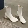 Botines elásticos de charol para mujer, nuevo estilo otoño e invierno, punta redonda, cierre lateral, tacón alto grueso, ajustados
