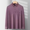 Camiseta Rayada de Primavera y Otoño para Hombre con Cuello Solapa Estilo Abuelo Camiseta Casual de Negocios Camisa Polo de Manga Larga para Hombre de Mediana Edad