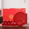 Xícara de Chá de Casamento Novo Conjunto de Chá Festivo Noiva Chinesa Dote Bandeja Vermelha Bule