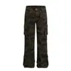 Calça Cargo Camuflada Retro Americana Multi-Bolsos Slim Fit Hip-Hop Perna Reta Emagrecedora Calça Flare Tendência Unissex Calça Longa
