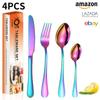 Amazon Transfronteiriço 1010 Talheres de Aço Inoxidável Faca e Garfo Colher terno Titânio Ocidental Faca de Bife e Garfo Colher de Sobremesa Atacado