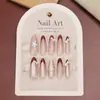 Puntas de Uñas Portátiles de Estilo Popular con Perlas, Estrellas de Cinco Puntas, Estampado de Leopardo y Moños, Uñas Postizas Largas que Mejoran el Tez