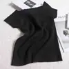 Camiseta de Tricô Manga Curta com Gola Alta para Mulheres Verão 2025 Nova Pura Vibrante Doce Sexy Justa Curta Ombro a Ombro Top