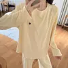 Pijama de forro polar estilo isla para mujer, estilo coreano, diseño simple, forro polar fino, cuello redondo, manga larga, pantalón largo, ropa de estar cálida, adecuado para usar tanto en interiores como en exteriores, para otoño e invierno