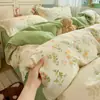 Juego de Funda Nórdica de Algodón Lavado Clase A con Dibujos Lindos de KT de Cuatro Piezas, Juego de Sábana Plana y Sábana Ajustable Estilo Princesa Ins, Juego de Tres Piezas para Cama de Dormitorio