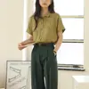 Camisa Soligther de Linho Retrô Francesa Sem Mangas para Mulheres Verão 2025 Nova Camisa Top de Manga Curta Emagrecedora