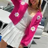 Comercio Exterior Transfronterizo Ropa de Mujer Otoño Suéter Cardigan Dulce con Estampado Floral Suelto Corto Abrigo Suéter para Mujer