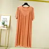 Vestido Casual de Modal de Manga Corta Talla Extra Grande para Verano Pijama para Casa Vestido Largo Holgado de Media Manga con Pliegues en V