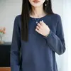 Suéter de punto redondo casual y relajado 100% algodón para mujer, manga larga, cálido, 100% algodón, top base