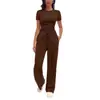 2026 Moda de venta caliente transfronteriza europea y americana para el hogar conjunto casual: conjunto de top plisado de manga corta y pantalones largos para mujer