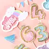 Decoración para Pastel de Cumpleaños Lentejuelas de Colores en Capas Números Toppers Arcoíris Número de Cumpleaños Inserts para Pastel de Primer Cumpleaños Multicolor
