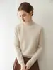 Suéter 100% cachemira pura, prenda base de punto de cuello alto medio, suéter básico liso simple y elegante para mujer, disponible para dropshipping