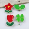 Broche Metálico Flor Roja y Hoja Verde Transfronterizo Insignia de Premiación para Actividad Escolar Insignia Decorativa para Ropa Mochila de Aleación En Stock