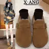 Sapatos Femininos de Camurça de Vaca com Cobertura Total Estilo Birkenstock, Sapatos Quentes de Algodão com Forro de Lã, Botas de Neve, Novos Mocassins Peludos Femininos de Calçar
