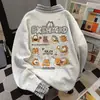 Sudadera a cuadros con estampado de dibujos animados estilo americano para mujer, efecto dos piezas, top de pareja estilo universitario con bloques de color para Otoño e Invierno 2025