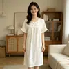 Estilo Coreano Camisola Floral Suave de Algodão Puro para Mulheres Verão Gola Redonda Manga Curta Solta Pode Ser Usada por Grávidas Vestido para Casa