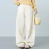 Pantalones de algodón lavado para mujer con pierna curva, nueva colección otoño 2026, 100% algodón con bolsillos laterales, adecuados para la oficina, con diseño de botón y estilo casual