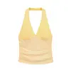 Top Feminino Elegante Meio Transparente Plissado com Gola Halter Estilo Europeu e Americano Transfronteiriço Nova Moda 2026 0264306