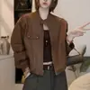 Chaqueta corta de cuero flocado de alta gama para mujer, nueva colección otoño 2026, versátil, adelgazante, cuello alto, top chaqueta elegante