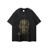 Marca de Moda Masculina Transfronteiriça Europeia e Americana Street T-Shirt Estampada por Spray Direto Tops Vintage Lavados Vintage Desgastados de Manga Curta para Homens