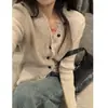 Cardigã de tricô com decote V para mulheres, jaqueta suéter para primavera e outono, design único, caimento justo, chique e doce, blusa de manga comprida