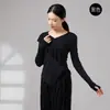 Conjunto de práctica de danza moderna para mujer, top de manga larga irregular con paneles de malla en la parte delantera y trasera, ropa de entrenamiento corporal diario para estudiantes de danza