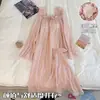 Atacado Camisola de Algodão Nuvem 3 Cores Manga Longa com Bojo, Roupa de Casa Feminina, Pijama Feminino Estilo Coreano 412