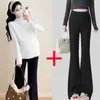 Conjunto Térmico de Base para Gestantes Tendência Outono e Inverno com Calça Flare de Cintura Alta para Mães Estilosas