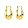 Aretes Ovalados Transfronterizos Europeos y Americanos de Acero Inoxidable Huecos para Mujer, Joyería Electrochapada en Oro de 18 Quilates, Venta Directa al por Mayor de Fábrica