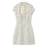 Produto Quente de Venda Cruzada do Aliexpress Nova Chegada Primavera 2026 Vestido Curto Elegante com Estampa de Bolinhas e Decoração de Laço