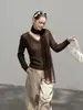 Novo Top de Tricô Slimming com Gola de Renda Francesa Preguiçosa e Lenço de Gaze Leve Fluido para Mulheres