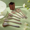 Set de Madera Maciza de Acacia Más Vendido con Espátula Larga Integrada, Cuchara para Sopa, Cubo de Almacenamiento para Utensilios de Cocina, Sartén Antiadherente, Set para el Hogar al por Mayor