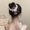 Laço de Cabelo Infantil Estilo Chinês com Flor e Borla Menina Estilo Antigo Laço de Cabelo Hanfu Elástico Fofo Laço de Cabelo Acessórios de Cabelo