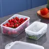 Lonchera rectangular de plástico de grado alimenticio, apta para microondas, portátil, adecuada para llevar snacks y frutas sobre la marcha