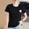 Camiseta de manga corta para mujer, talla grande, adelgazante, algodón mercerizado, cuello redondo, estampado de panda de dibujos animados, hot stamping, nueva colección primavera-verano 24