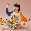 Suéter de Algodón Holgado para Primavera y Otoño para Niños y Niñas de Tallas Mediana y Grande Ropa de Casa Pijamas Pantalones de Manga Larga de Dibujos Animados para Adolescentes