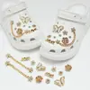 Corrente dourada girassol rosa compatível com Crocs luxo leve strass acessórios DIY flor de sapato decoração removível atacado fivela de sapato