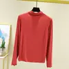 Nova estilo de verão, camiseta de algodão Bit com gola alta e mangas compridas para mulheres, versão coreana, cor sólida, fina, solta, modeladora, blusa básica plus size