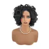 Peluca Corta Rizada Negra con Encaje Frontal Europea y Americana de Venta Caliente Transfronteriza, Rizos Africanos Pequeños y Voluminosos, Fibra de Alta Temperatura Venta Directa