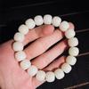 Pulseira de Raiz de Bodhi de Jade Branco, Contas Redondas Brancas e Verdes de Tamanho Grande, Pulseira para Homens e Mulheres, Contas Budistas, Raiz de Bodhi, Tamanho Grande 23mm
