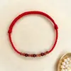 Pulseira tecida em nó de bambu com madeira de nogueira veios roxos, pulseira de fio vermelho tecida à mão para homens e mulheres, contas da sorte para o ano do zodíaco, corrente para mão e pé