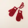 Cachecol de tricô liso, conjunto de luvas e cachecol de outono e inverno para crianças, meninos e meninas, luvas de pendurar no pescoço, cachecol grosso e quente